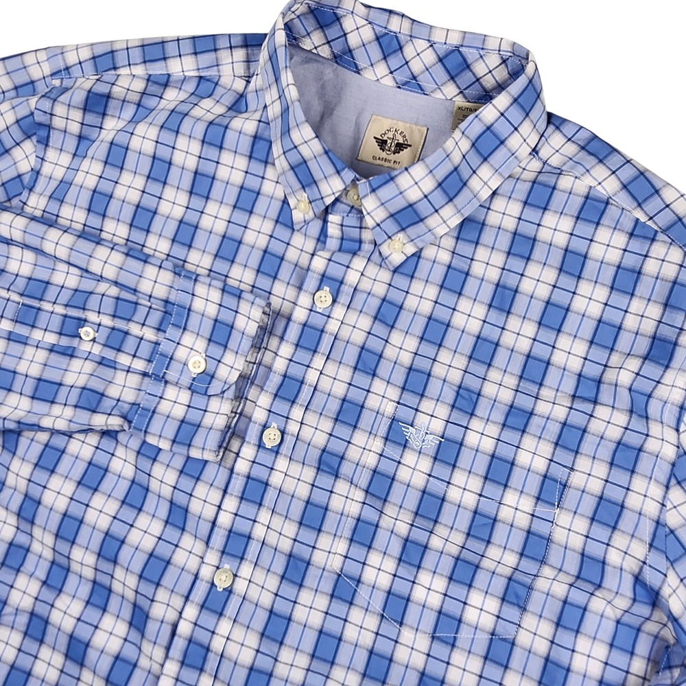 Dockers Button Down Shirt Mens XL Blue Plaid Long Sleeve Classic Fit Preppy